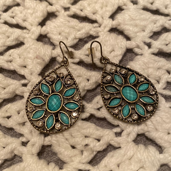 Boho Turquoise & Gem teardrop Earrings - Picture 1 of 2